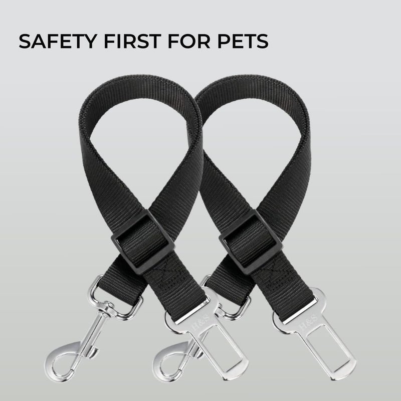 H&S Dog Seat Belt for Car Traveling - Adjustable Nylon Seat Belt for Dogs with Steel Buckles - 2pcs - Black Lead Restraint Harness with Attachment Clip for Dog's Safety - Image 5